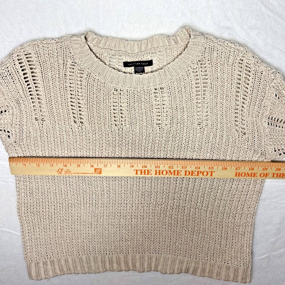American Eagle Sweater Tan Beige Open Weave Knit Top Size Extra Small - Picture 9 of 16